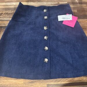 Elegant Navy Corduroy Skirt with Button Detail